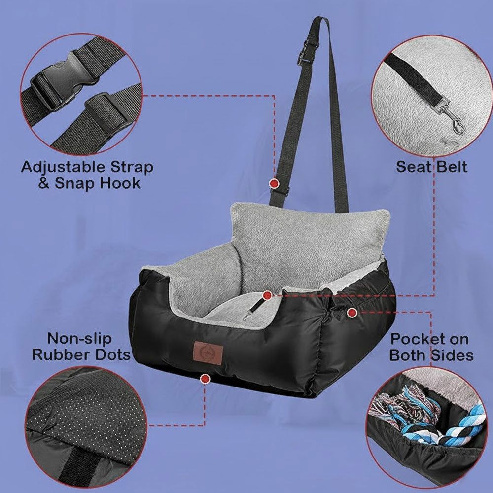Dog Car Seats for Small Dogs or Cats, Pet Booster Seat Travel Bed with Storage Pocket