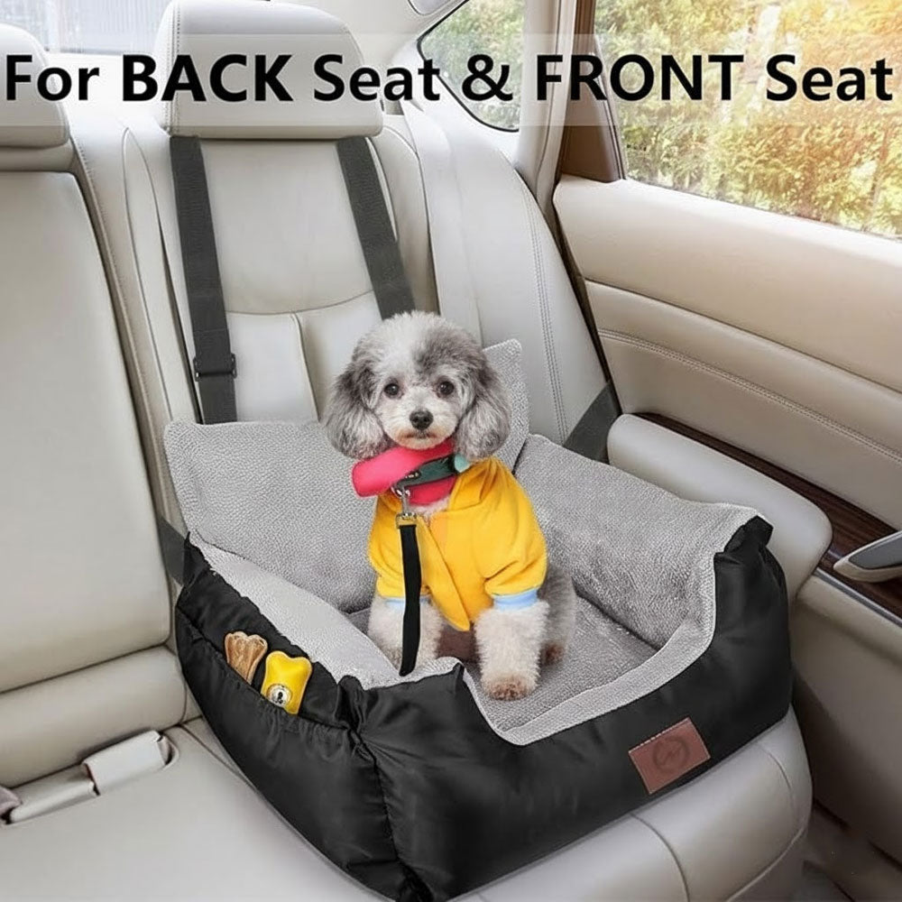 Dog Car Seats for Small Dogs or Cats, Pet Booster Seat Travel Bed with Storage Pocket and Clip-On Safety Leash, Waterproof
