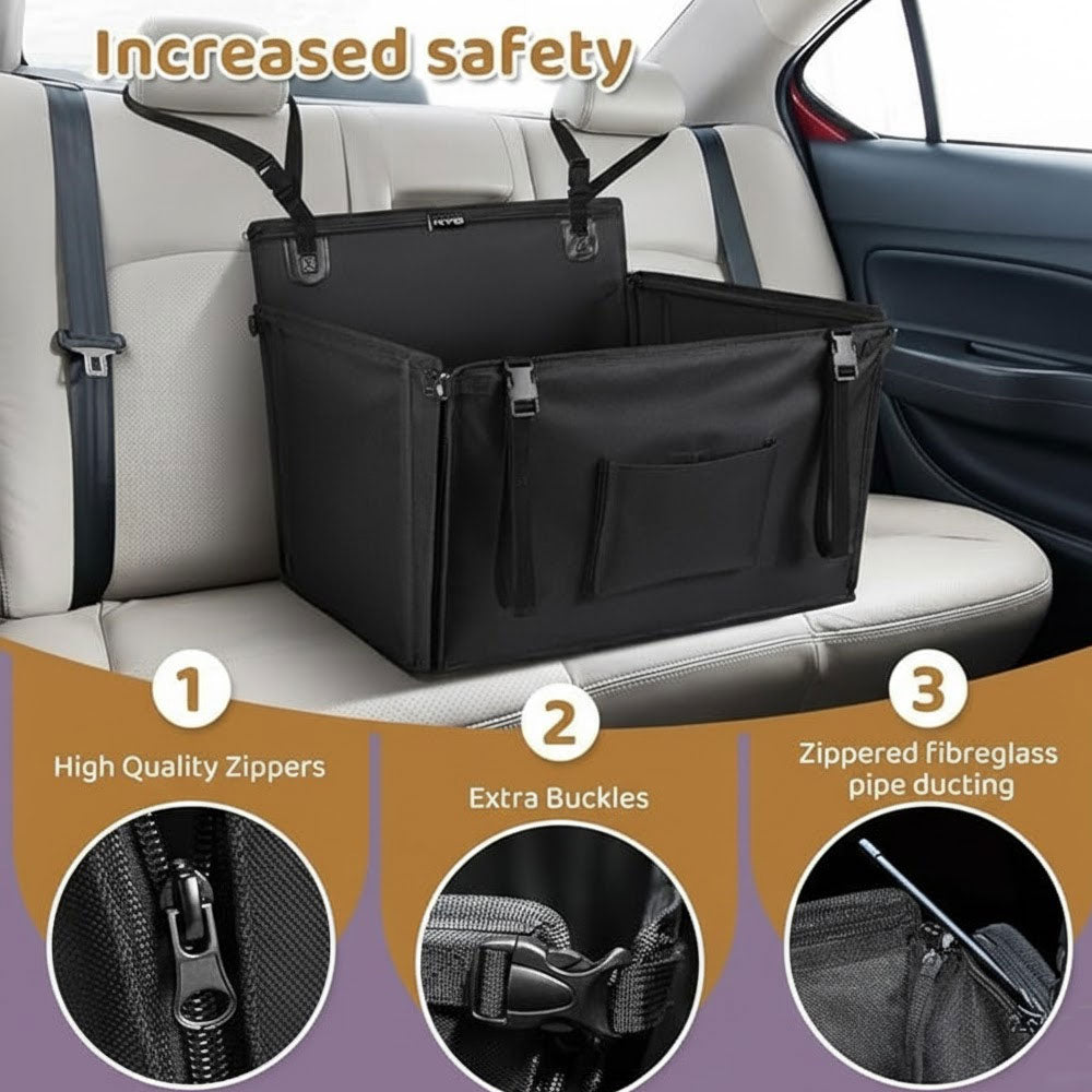 Extra Stable Waterproof Dog Car Seat - Scratch Proof Booster for Medium Dogs up to 18 KG - With 4 Fastening Straps for Back Seat