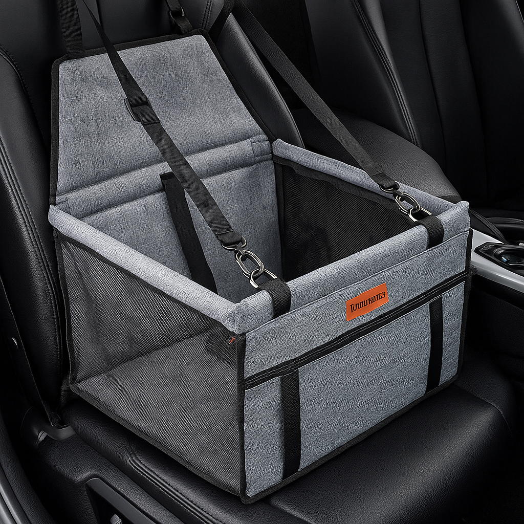 Foldable Dog Car Seat for Small Pets – Portable Puppy Travel Carrier with Safety Leash, Mesh Sides & Storage Pocket (Black/Red/Pink)