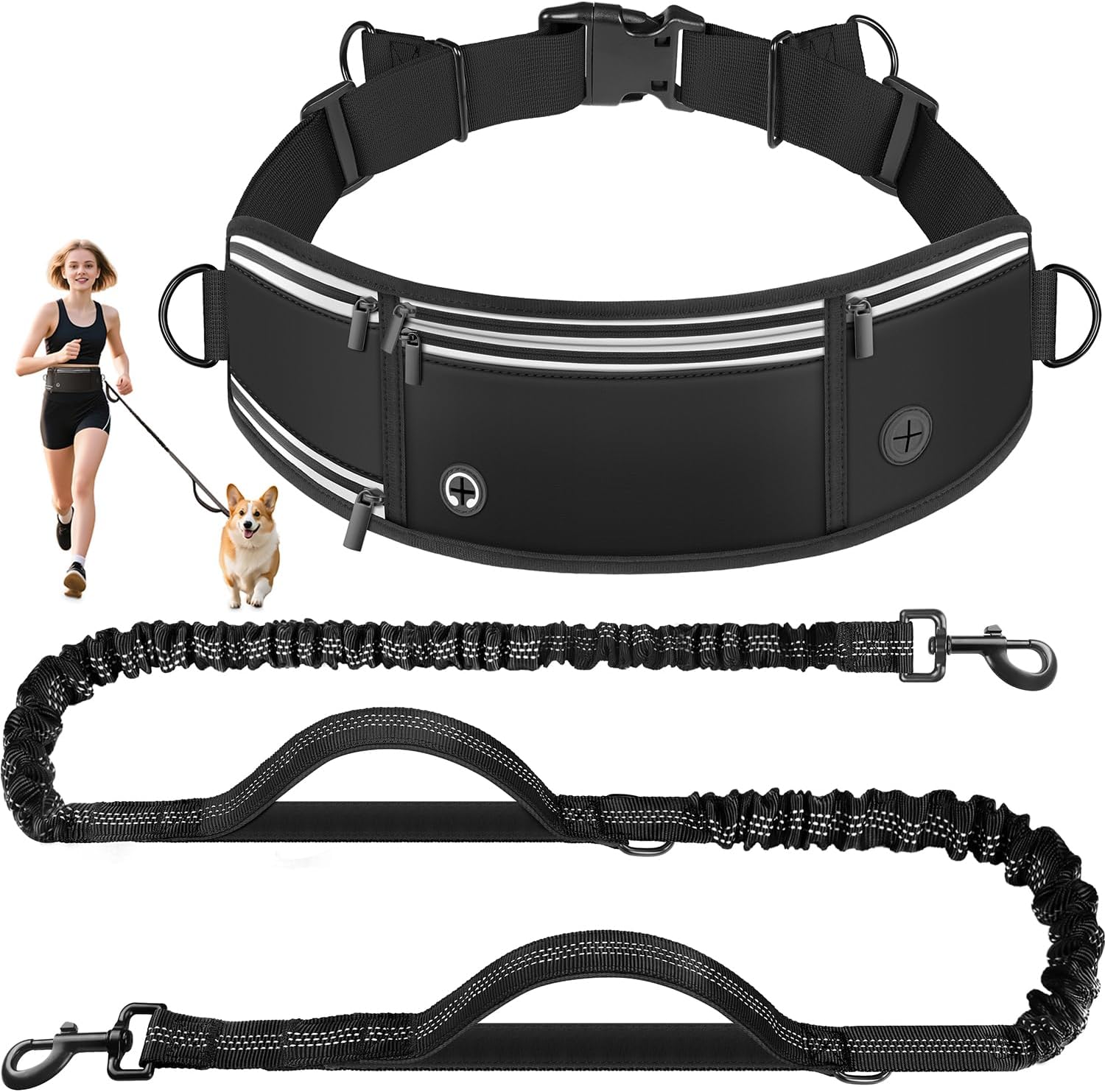 Hands Free Dog Lead with Adjustable Waist Belt, Reflective Shock Absorbing Running Leash