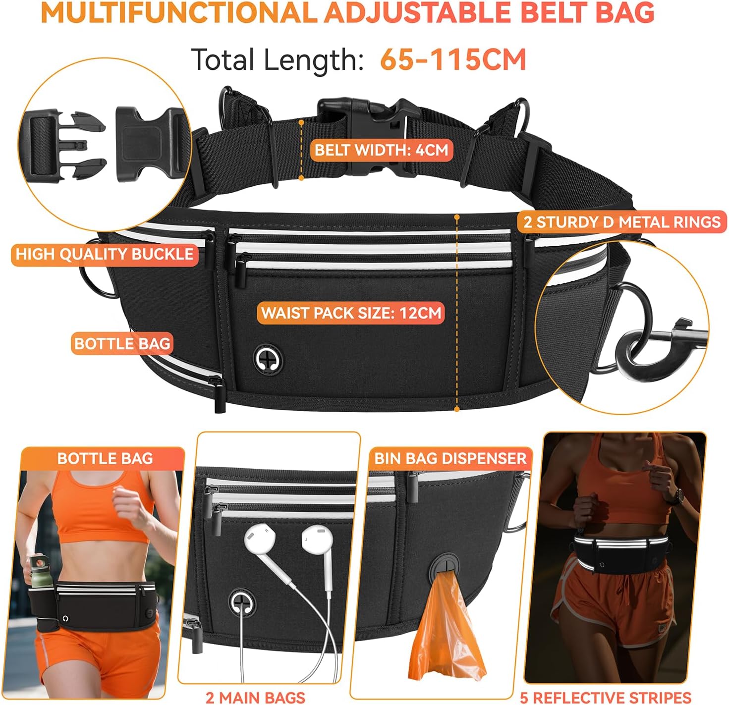 Hands Free Dog Lead with Adjustable Waist Belt, Reflective Shock Absorbing Running Leash