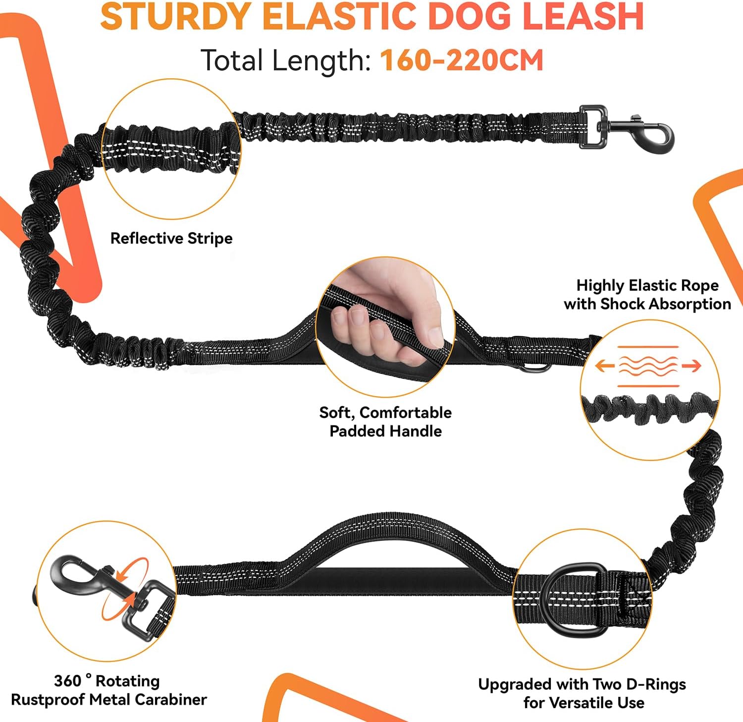 Hands Free Dog Lead with Adjustable Waist Belt, Reflective Shock Absorbing Running Leash