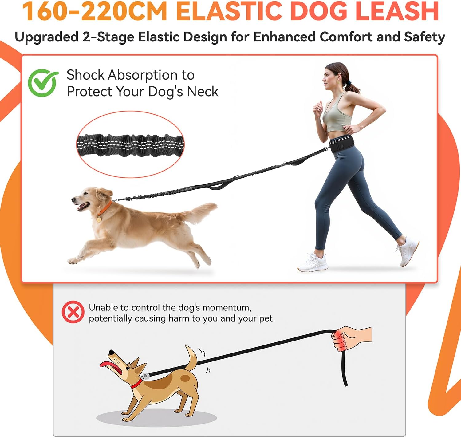 Hands Free Dog Lead with Adjustable Waist Belt, Reflective Shock Absorbing Running Leash