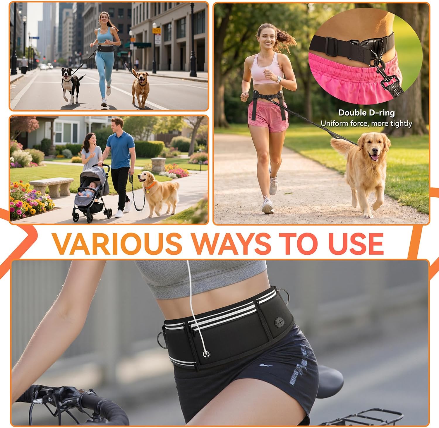Hands Free Dog Lead with Adjustable Waist Belt, Reflective Shock Absorbing Running Leash