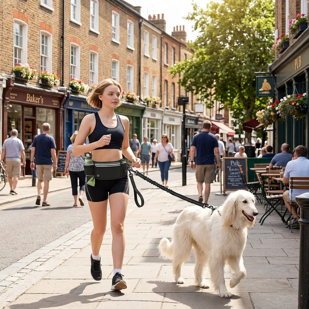 Hands Free Dog Lead with Adjustable Waist Belt, Reflective Shock Absorbing Running Leash