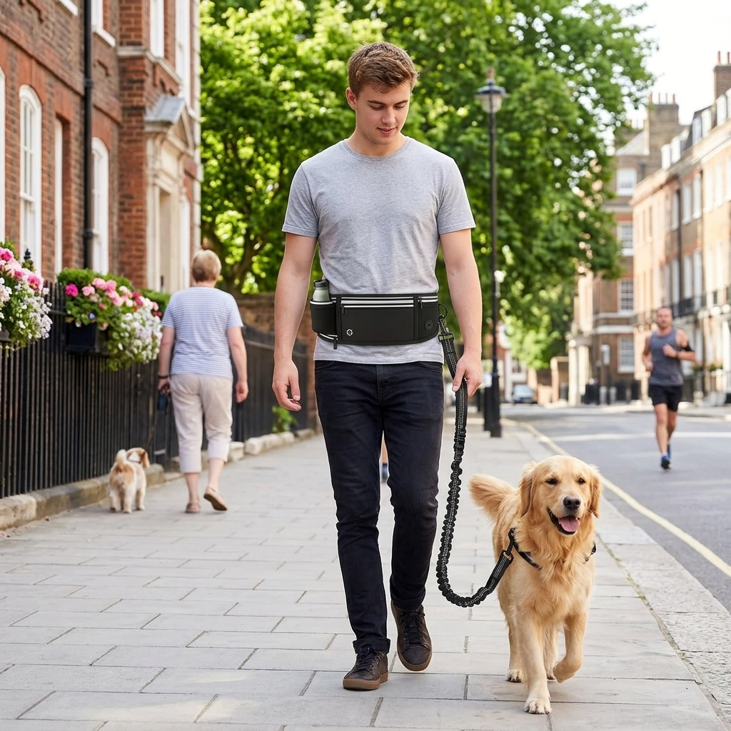 Hands Free Dog Lead with Adjustable Waist Belt, Reflective Shock Absorbing Running Leash