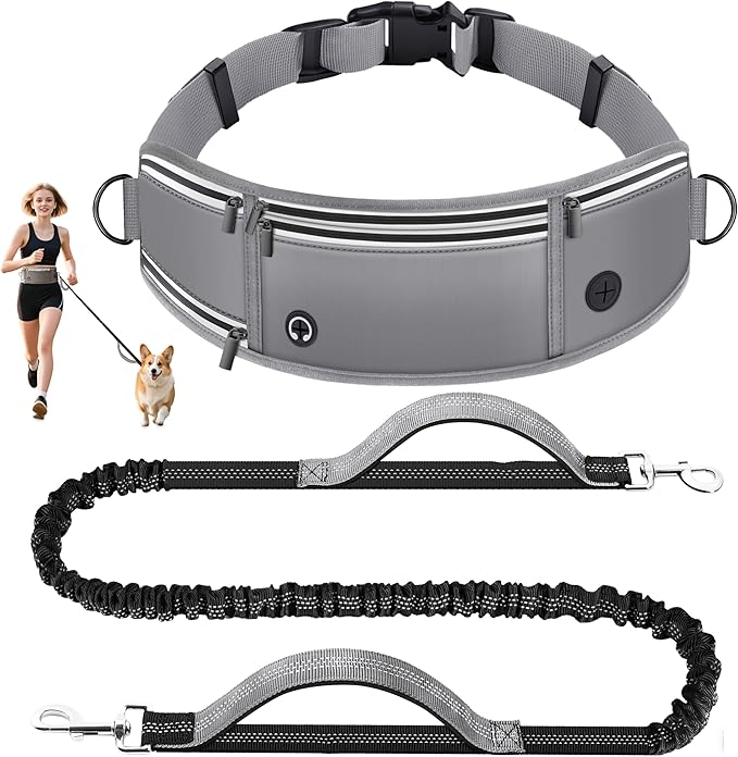 Hands Free Dog Lead with Adjustable Waist Belt, Reflective Shock Absorbing Running Leash