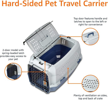 Hard-Sided Two-Door Top-Load Pet Carrier – Durable, 2 Sizes (Blue)