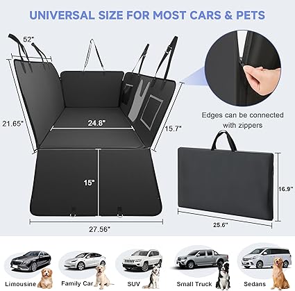 Leather Dog Car Seat Cover for Back Seat for Dogs with Hard Bottom Holds 400 lbs. 100% Waterproof, Scratch-Proof