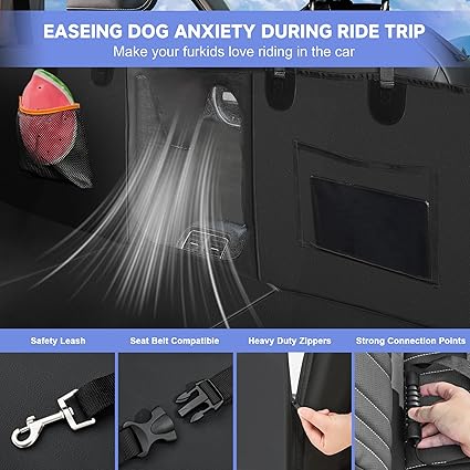 Leather Dog Car Seat Cover for Back Seat for Dogs with Hard Bottom Holds 400 lbs. 100% Waterproof, Scratch-Proof and Anti-Slip Dog Hammock for Car, SUV,
