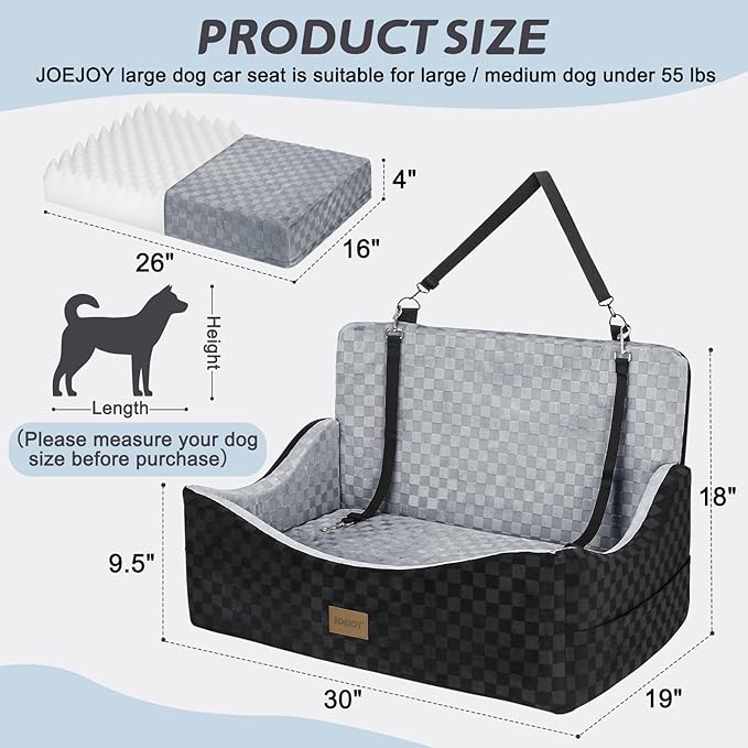 Memory Foam Dog Booster Seat with Thick Cushion, Washable Dog Travel Bed for Large Dogs