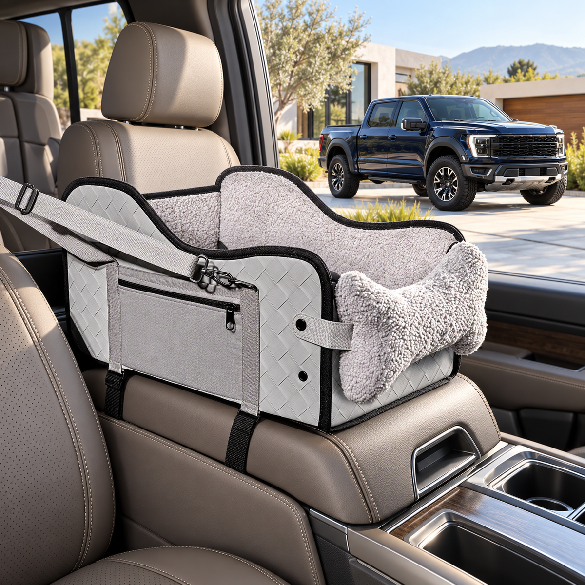 Premium_grey_dog_seat_in_pickup_interior