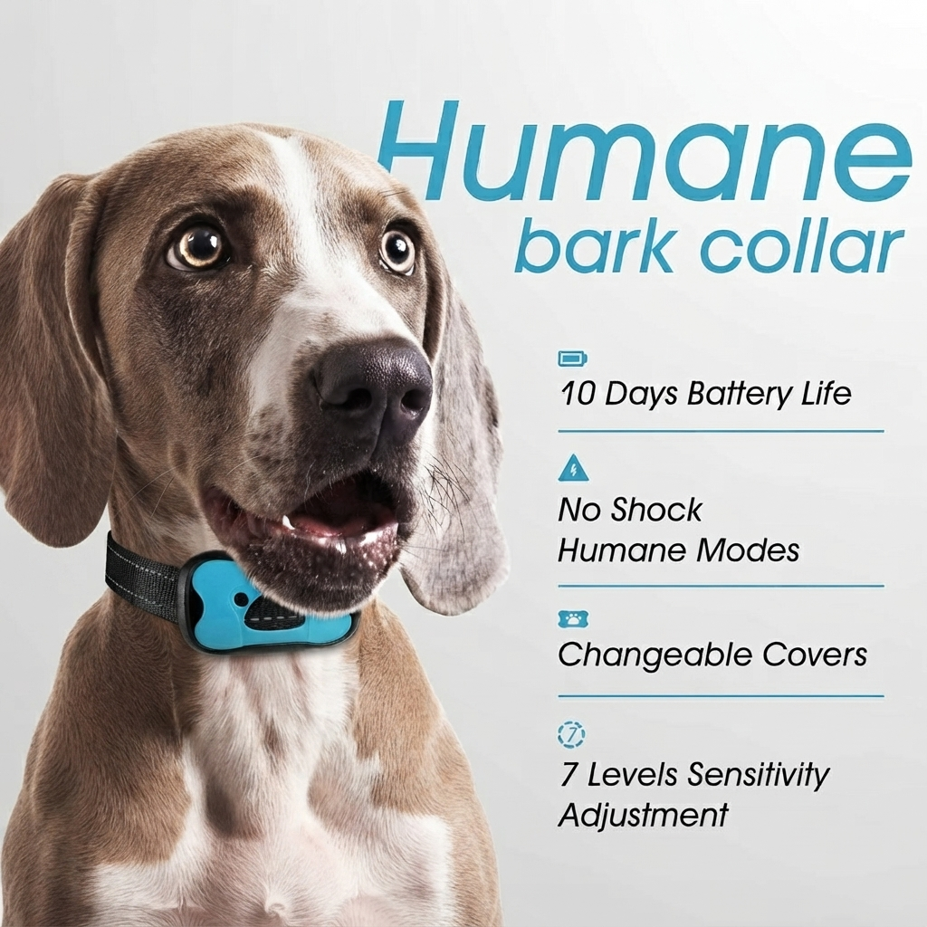 Rechargeable Bark Collar – Humane Vibration Beep Anti-Bark Training Collar for Small, Medium and Large Dogs