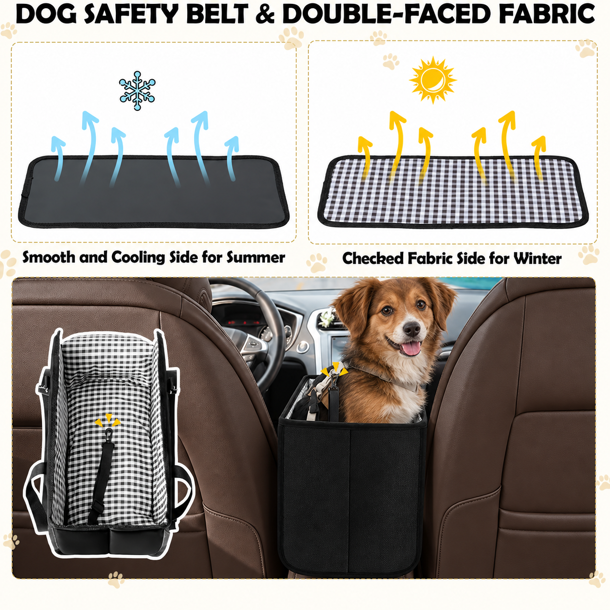 Reversible dog car seat fabric guide