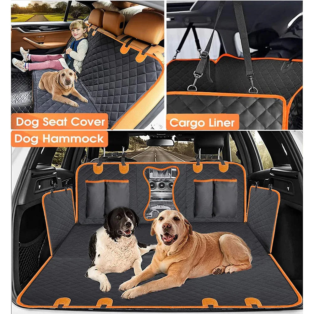 Dog car seat cover used as a seat cover, cargo liner and dog hammock
