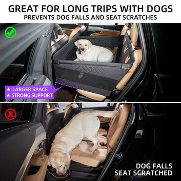 Dog car seat extender prevents dogs falling into the footwell and scratching seats