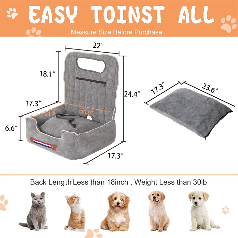 Dog car seat bed front pocket