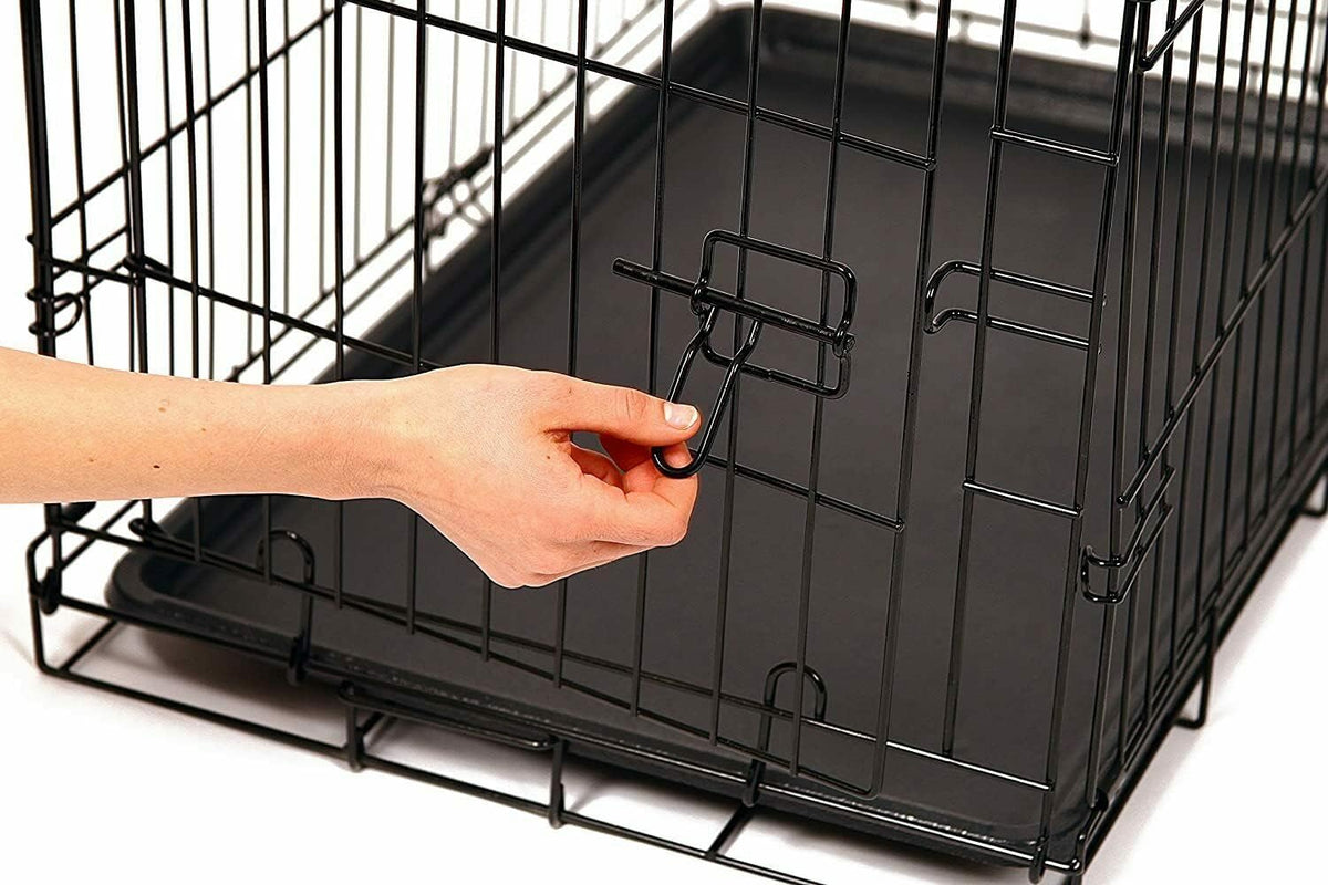 Two-DoorFoldingMetalDogCrate_RemovableTray_CarryHandle_multipalfeaturejpg