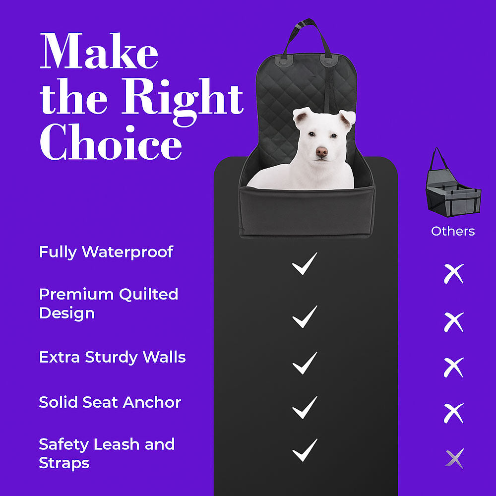 Waterproof Dog Booster Car Seat with 2 Safety Harnesses – Secure Travel for Small & Medium Dogs