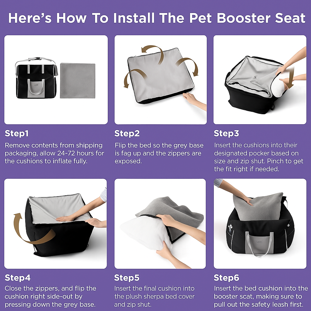 Waterproof Dog Car Seat with Memory Foam – Premium Travel Booster (58×56×33 cm)