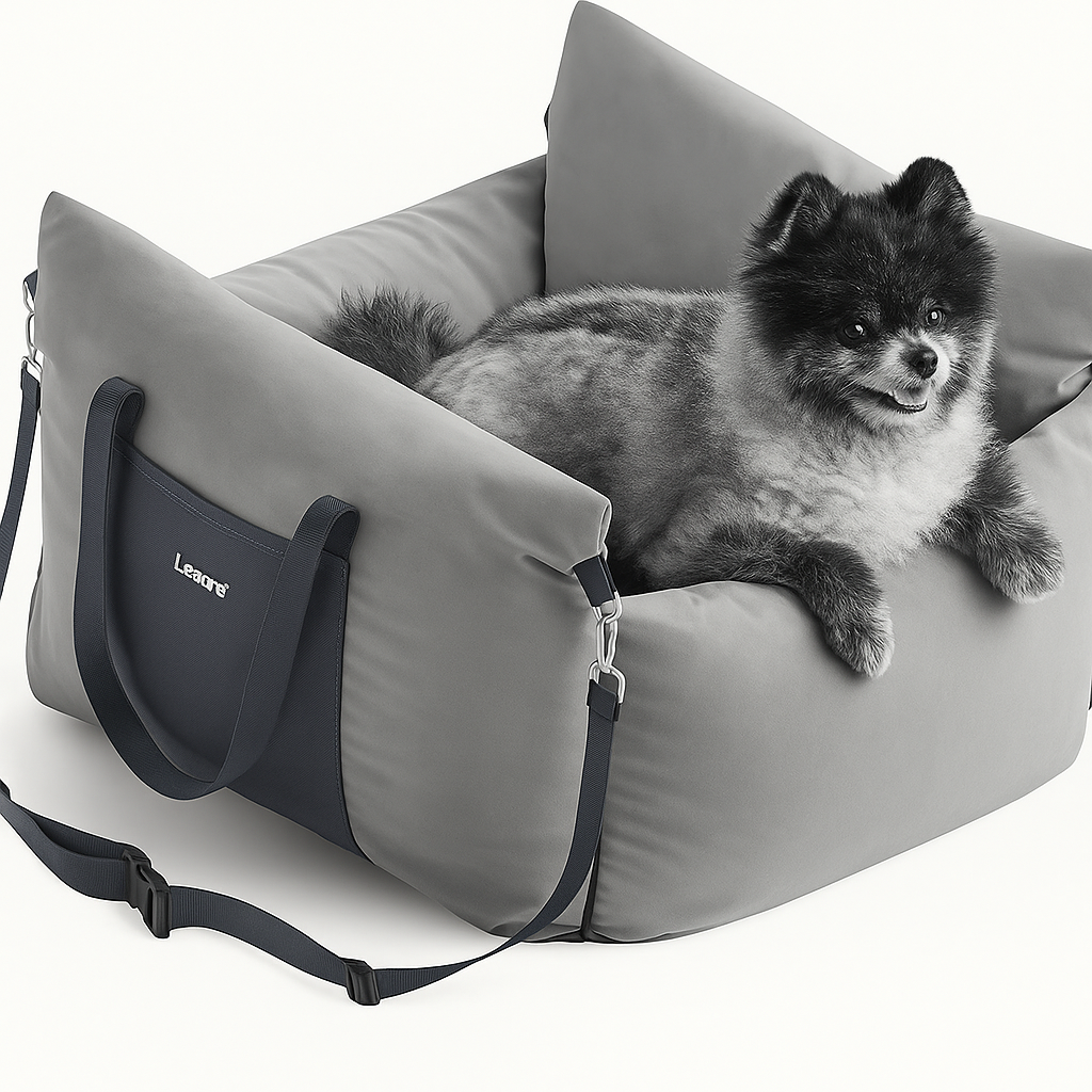 grey dog car seat