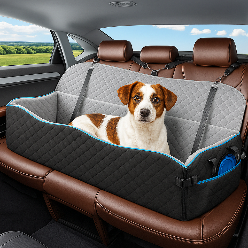 grey white large dog car seat