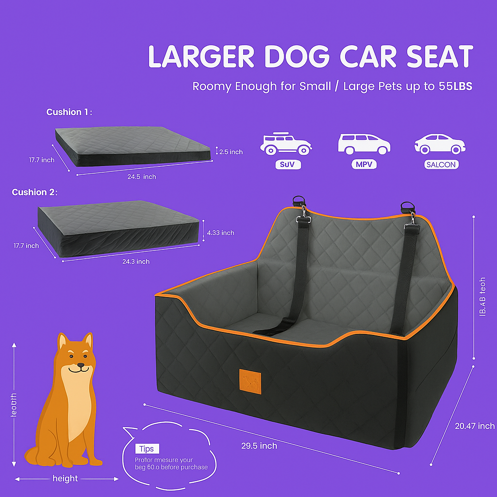 large dog car seat roomy enough for small large pets up ti 55lbs