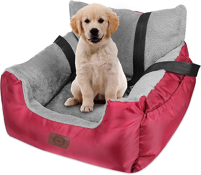 red and grey dog car seat