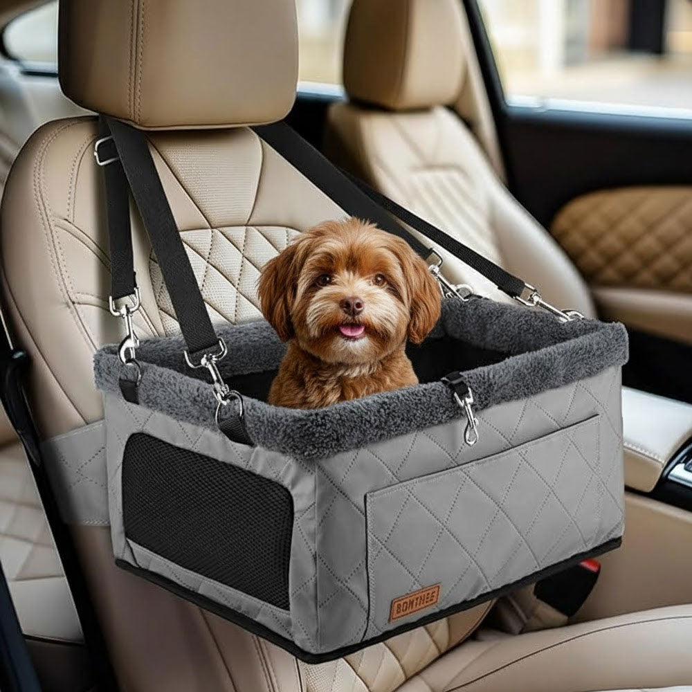 small grey dog car seat 