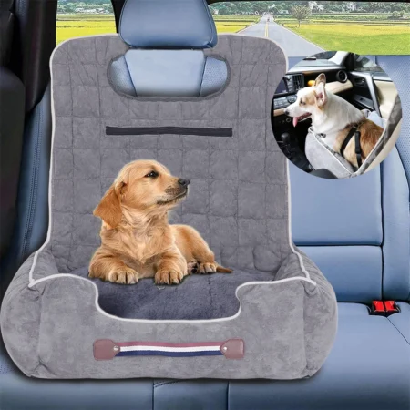 Dog Car Seat Pet Booster Seat Travel Bed Carrier with Seat Belt Adjustable Strap