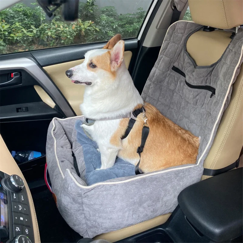 Dog Car Seat Pet Booster Seat Travel Bed Carrier with Seat Belt Adjustable Strap