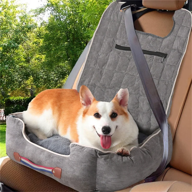 Dog Car Seat Pet Booster Seat Travel Bed Carrier with Seat Belt Adjustable Strap